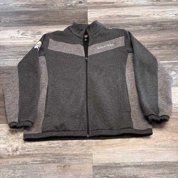 NFL Steelers Gray Colorblock Mens XL Transitional Microfleece Full Zip Jacket - Picture 2 of 10